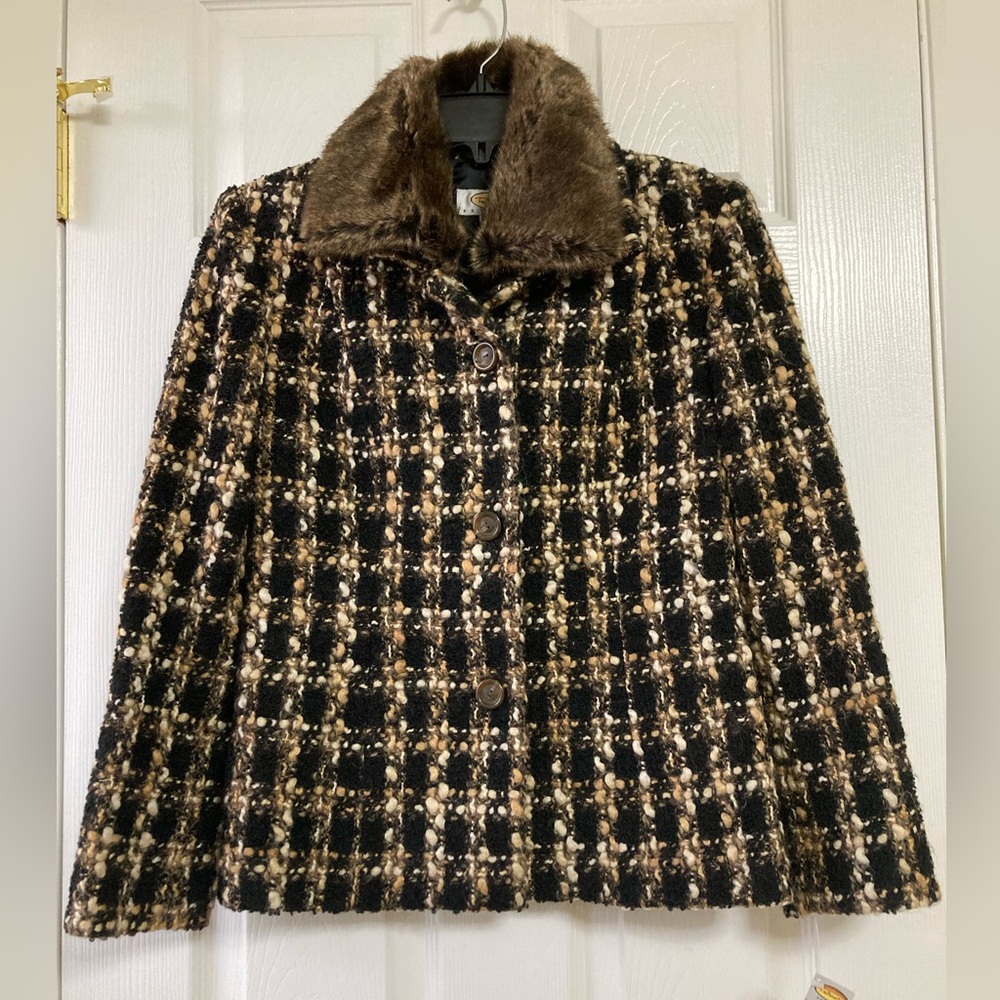 Talbots 50% wool jacket 2P w/faux fur collar removable